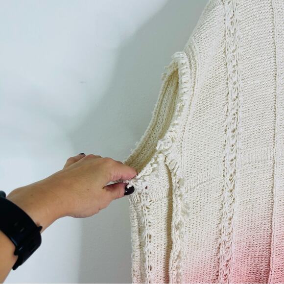 Moth cream pink crochet boho coastal hoodie fringe oversized sweater small/XS - Picture 5 of 9